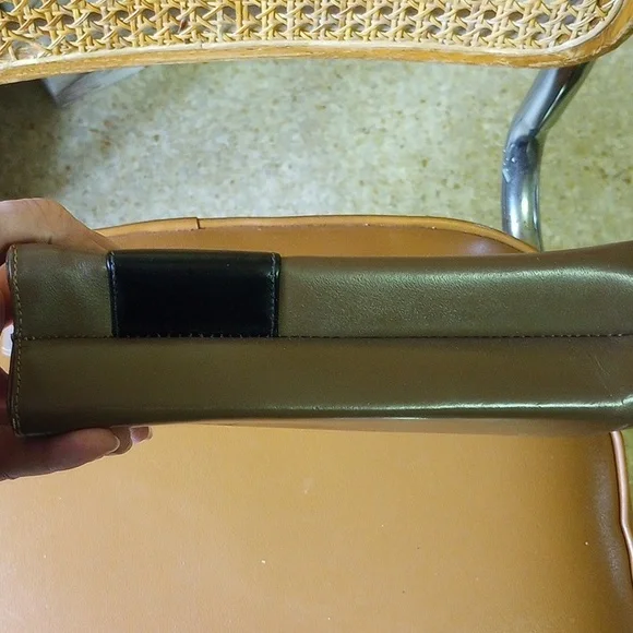 Brown & Black Leather Handbag, Gold Hardware, Satiny Interior, Zippered Pocket - Picture 4 of 6